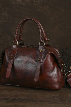 Handmade Vintage Coffee Large Capacity Calf Leather Tote Handbag