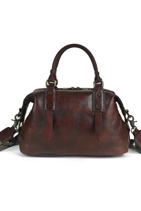 Handmade Vintage Coffee Large Capacity Calf Leather Tote Handbag