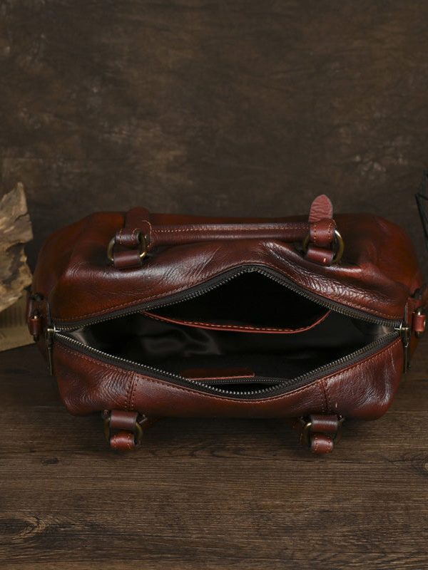 Handmade Vintage Coffee Large Capacity Calf Leather Tote Handbag