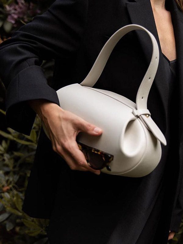 Handmade White Faux Leather Tote Messenger Bag