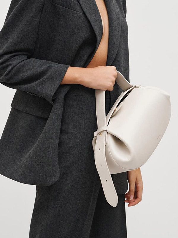 Handmade White Faux Leather Tote Messenger Bag