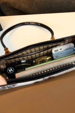 Handmade White Print Solid Durable Faux Leather Tote Handbag