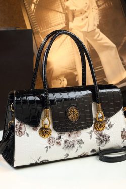 Handmade White Print Solid Durable Faux Leather Tote Handbag