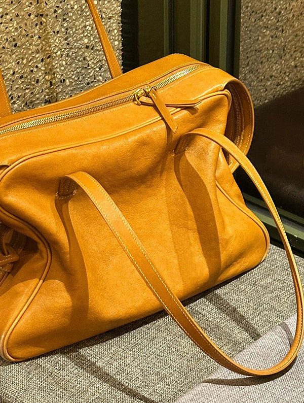 Handmade Yellow Solid Durable Faux Leather Satchel Handbag