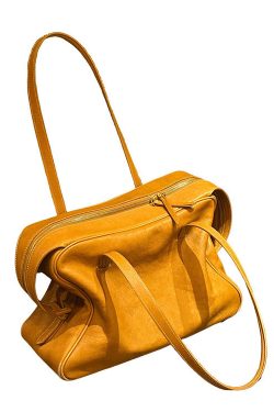 Handmade Yellow Solid Durable Faux Leather Satchel Handbag