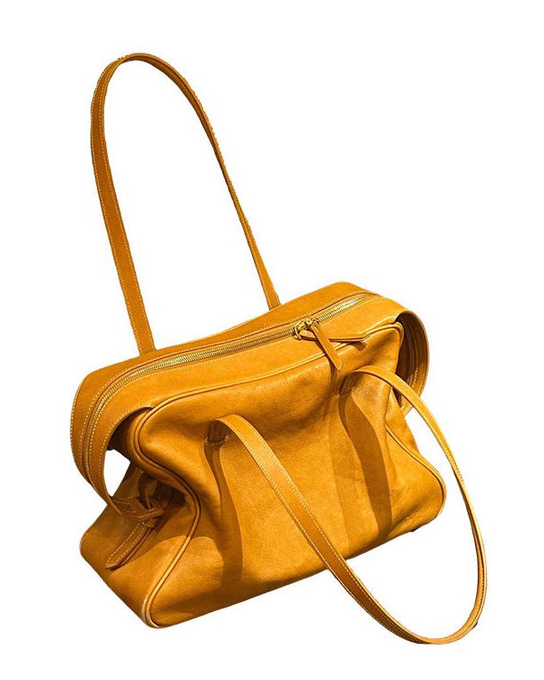 Handmade Yellow Solid Durable Faux Leather Satchel Handbag