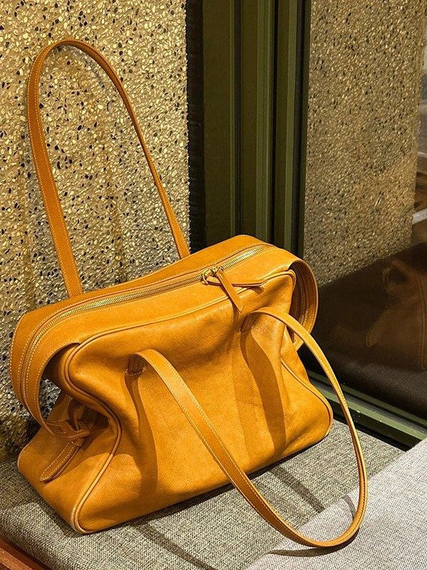 Handmade Yellow Solid Durable Faux Leather Satchel Handbag