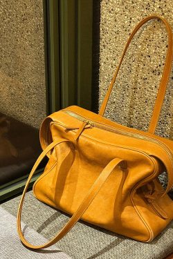 Handmade Yellow Solid Durable Faux Leather Satchel Handbag