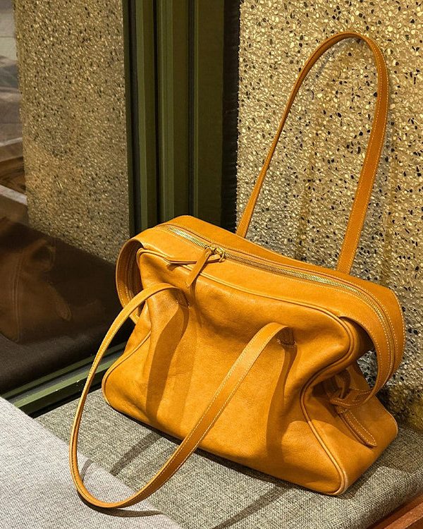 Handmade Yellow Solid Durable Faux Leather Satchel Handbag