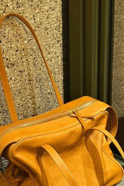 Handmade Yellow Solid Durable Faux Leather Satchel Handbag