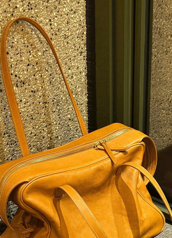 Handmade Yellow Solid Durable Faux Leather Satchel Handbag