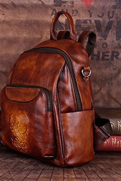 Handmade Yellow Versatile Paitings Calf Leather Backpack Bag