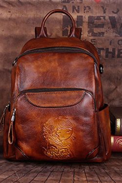 Handmade Yellow Versatile Paitings Calf Leather Backpack Bag