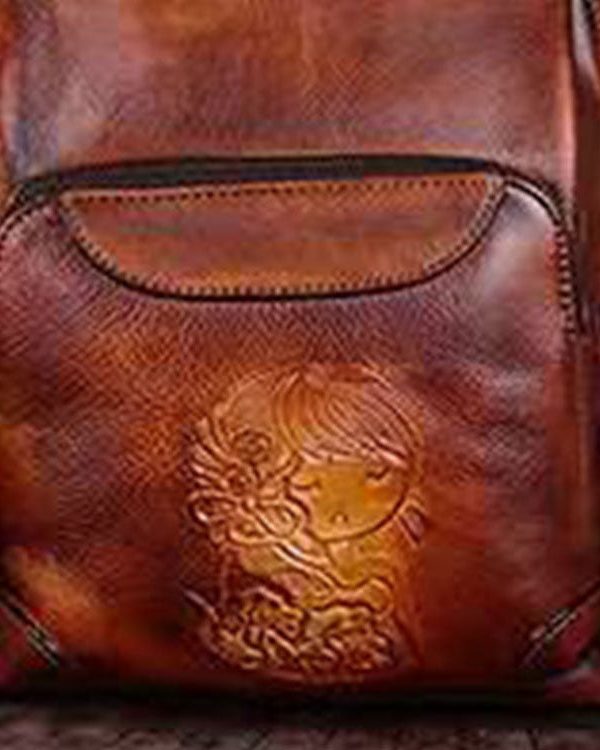 Handmade Yellow Versatile Paitings Calf Leather Backpack Bag