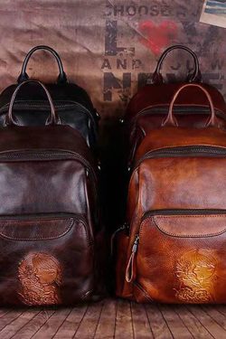 Handmade Yellow Versatile Paitings Calf Leather Backpack Bag