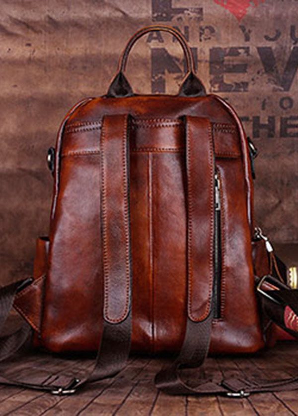 Handmade Yellow Versatile Paitings Calf Leather Backpack Bag