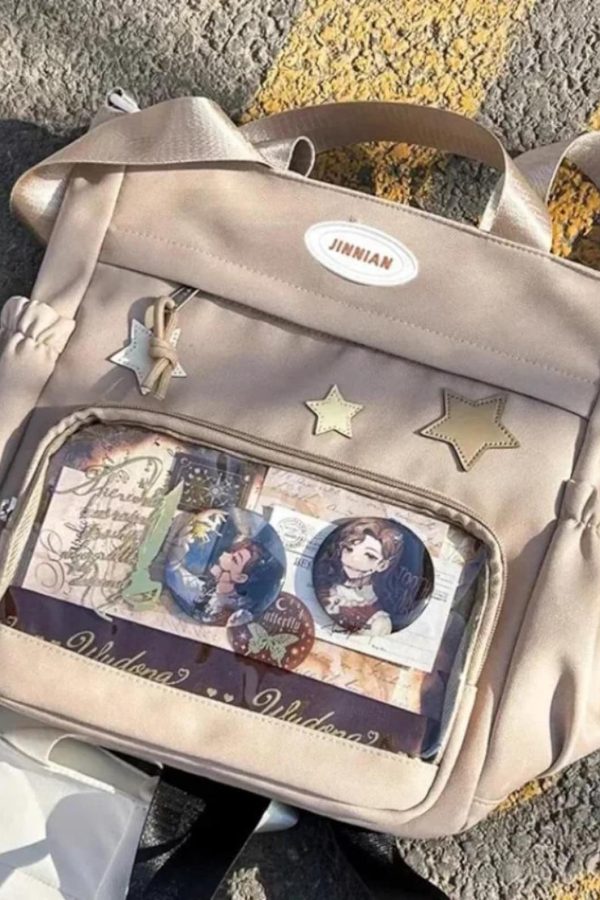 Harajuku Ita Bag: Nylon Crossbody Tote with Badge Display Pocket