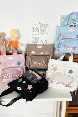 Harajuku Ita Bag: Nylon Crossbody Tote with Badge Display Pocket