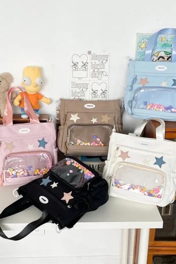 Harajuku Ita Bag: Nylon Crossbody Tote with Badge Display Pocket