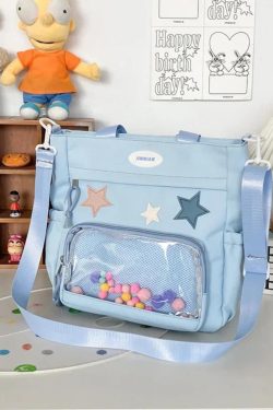 Harajuku Ita Bag: Nylon Crossbody Tote with Badge Display Pocket