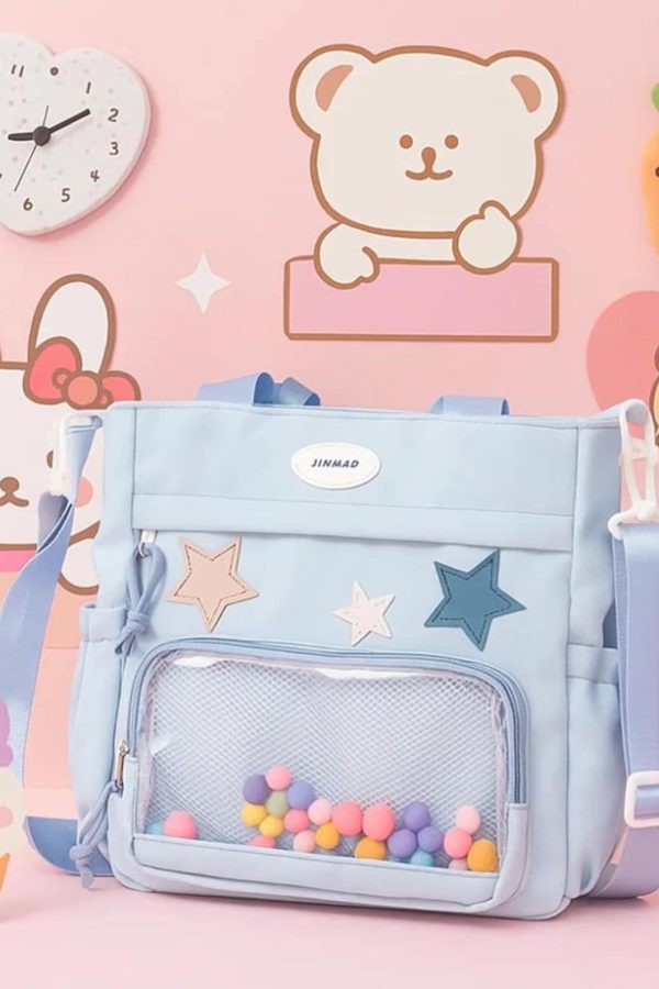 Harajuku Ita Bag: Nylon Crossbody Tote with Badge Display Pocket