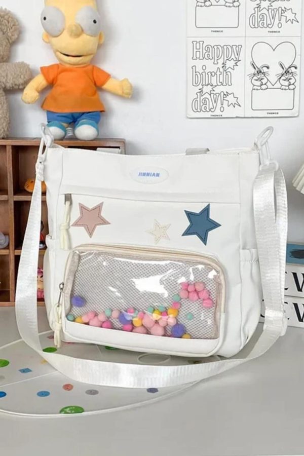 Harajuku Ita Bag: Nylon Crossbody Tote with Badge Display Pocket