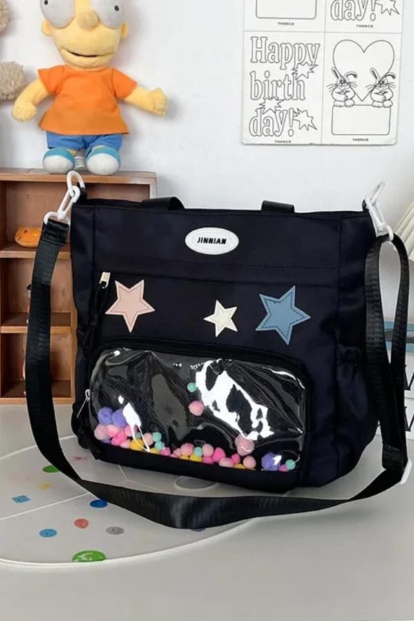 Harajuku Ita Bag: Nylon Crossbody Tote with Badge Display Pocket