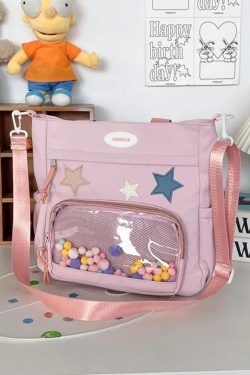 Harajuku Ita Bag: Nylon Crossbody Tote with Badge Display Pocket