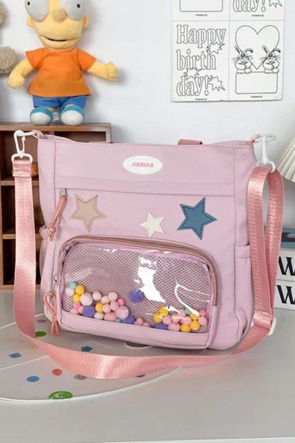 Harajuku Ita Bag: Nylon Crossbody Tote with Badge Display Pocket