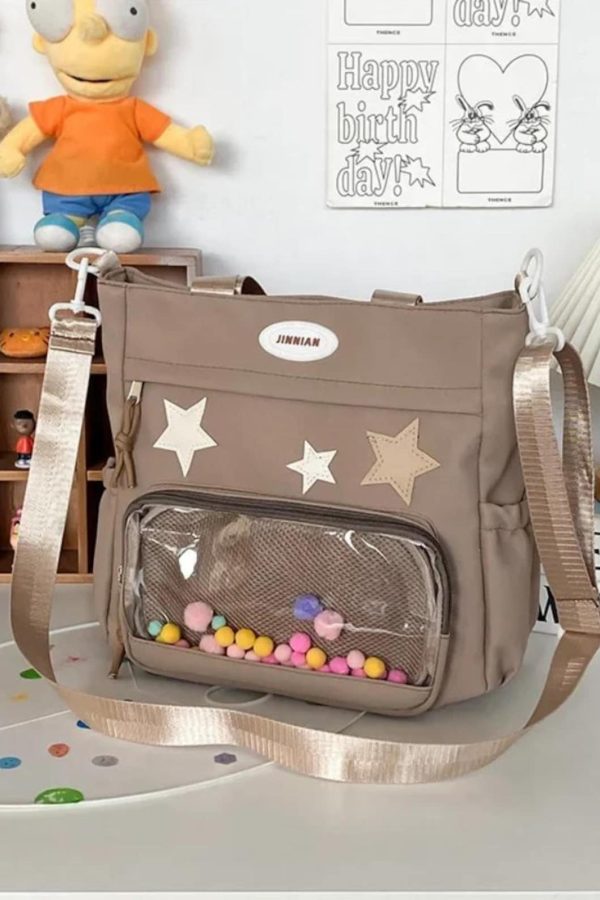 Harajuku Ita Bag: Nylon Crossbody Tote with Badge Display Pocket