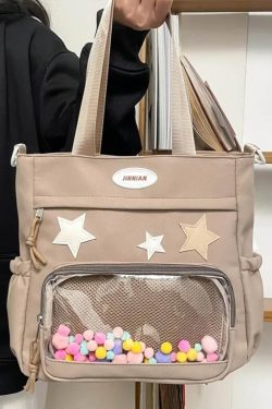 Harajuku Ita Bag: Nylon Crossbody Tote with Badge Display Pocket