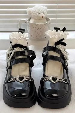Heart Accessory Chunky Platform Mary Jane Shoes