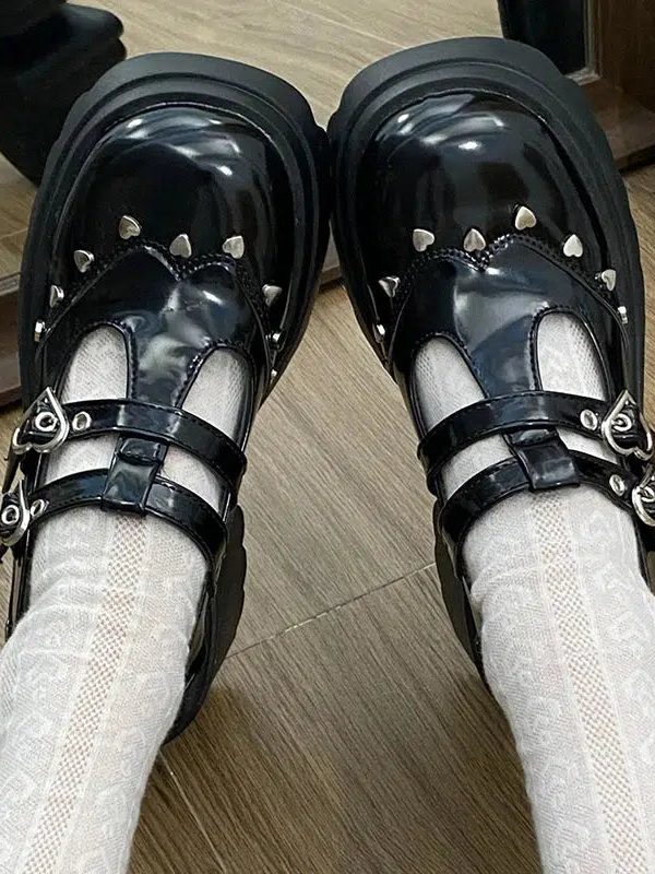 Heart Buckled Platform Mary Jane Shoes