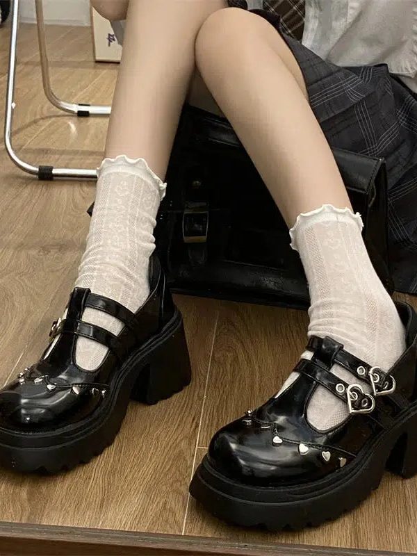 Heart Buckled Platform Mary Jane Shoes