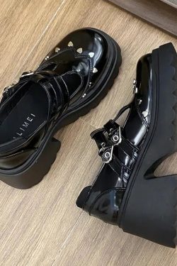 Heart Buckled Platform Mary Jane Shoes