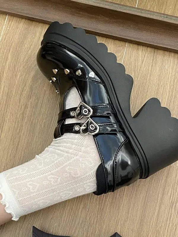 Heart Buckled Platform Mary Jane Shoes