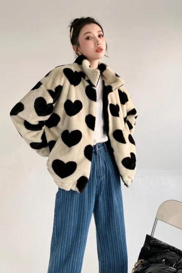 Heart Pattern Teddy Jacket