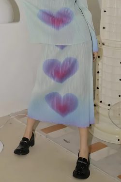 Heart Pleated Top & Midi Skirt Two Piece Set