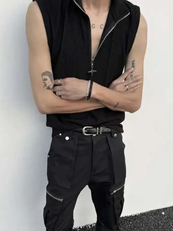 High Neck Ribbed Zip Top