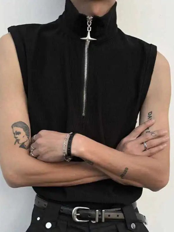 High Neck Ribbed Zip Top