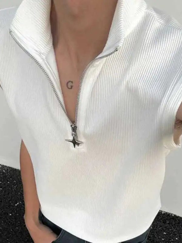 High Neck Ribbed Zip Top