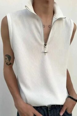 High Neck Ribbed Zip Top