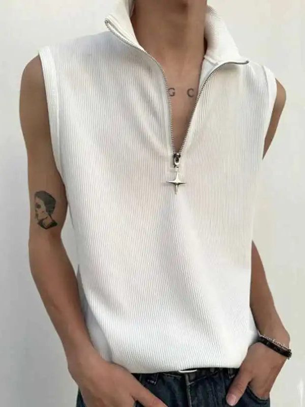 High Neck Ribbed Zip Top