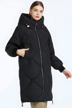 Hooded Zip-Up Long Puffer Coat