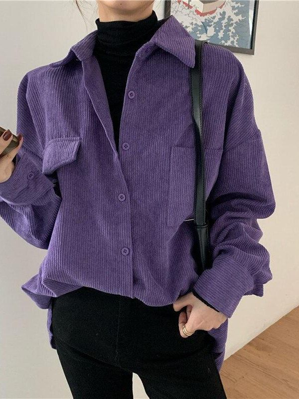 Indie Purple Corduroy Casual Shirt