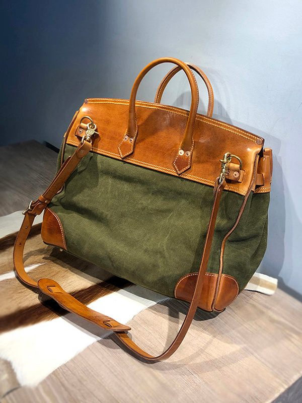 Italian Army Green Calf Leather Patchwork Tote Handbag