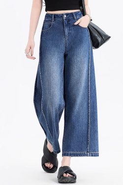 Italian Blue Pockets Patchwork Denim Crop Pants Summer