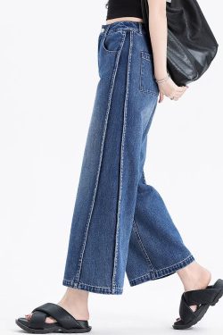 Italian Blue Pockets Patchwork Denim Crop Pants Summer
