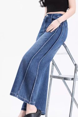 Italian Blue Pockets Patchwork Denim Crop Pants Summer