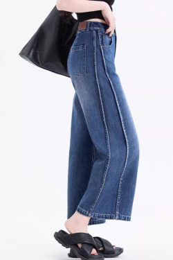Italian Blue Pockets Patchwork Denim Crop Pants Summer